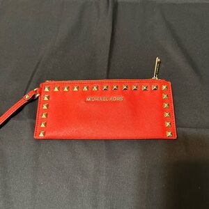 Michael Kors Red Wristlet with Gold Studs